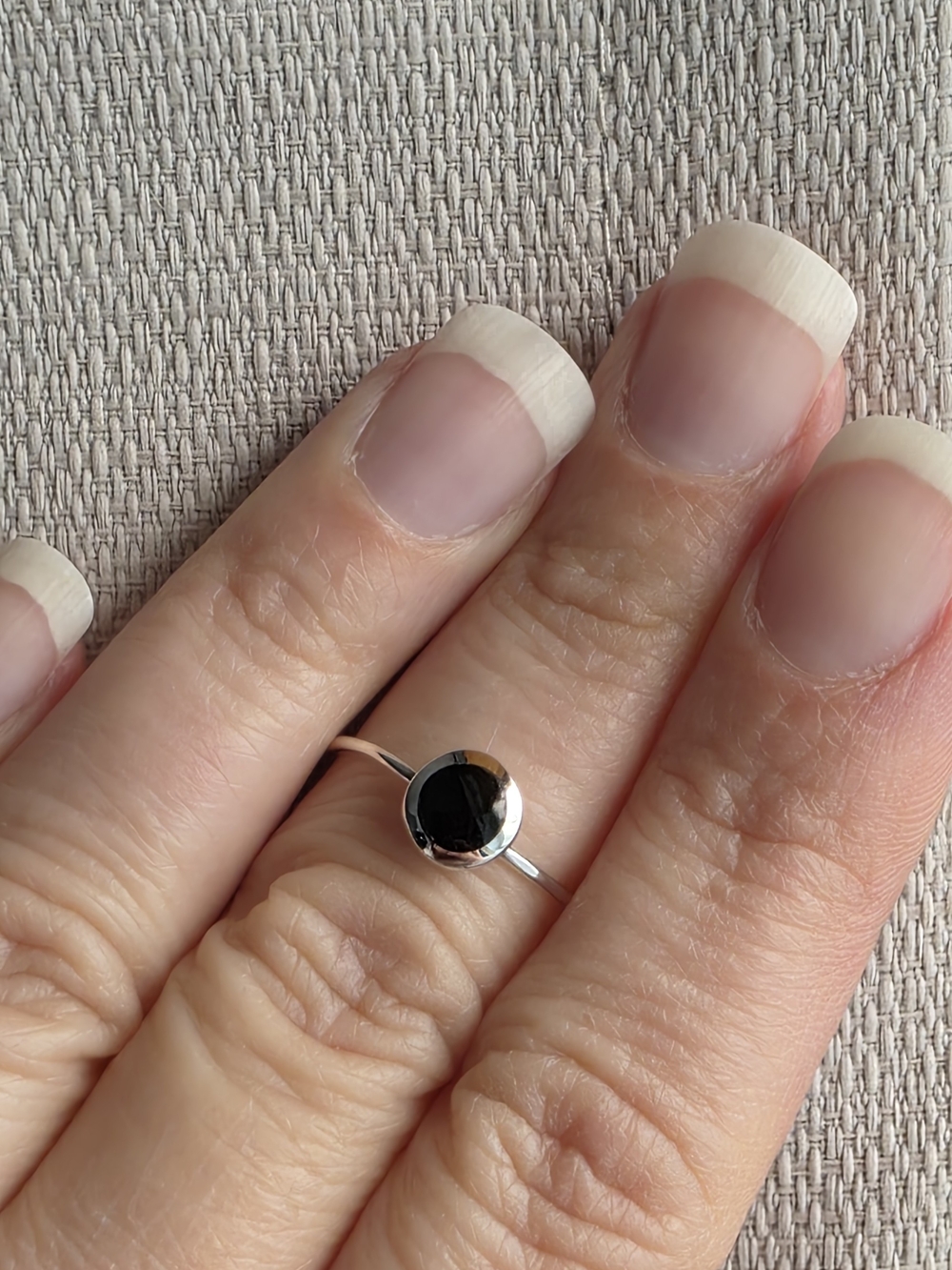 Sterling Silver Black Created Onyx Minimalist Stacking Ring.